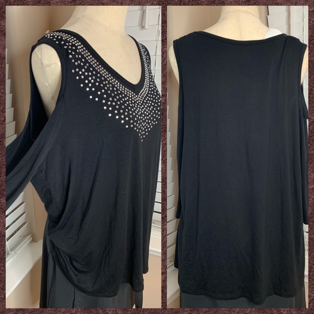 Inner Circle NWT Large Black Sequin Rhinestone Top